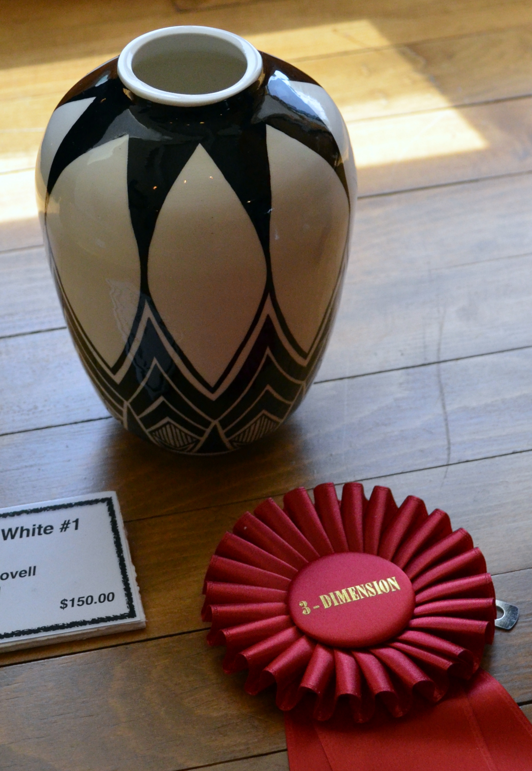 Black and White #1: This handcrafted piece by Kara Lovell took second-place honors in the 3-D category at Wabash Valley Art Guild's 38th Annual Spring Art Show in May 2015 in The Gallery at the Clabber Girl Museum, Ninth Street and Wabash Avenue, Terre Haute, Indiana.