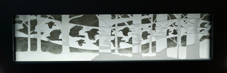 Crow Flow, etched glass by Todd Stokes