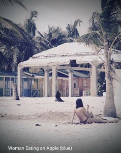 Woman Eating An Apple (Blue) by Marvetta Bee