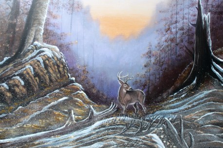 The Predawn Snowfall, acrylic on Masonite by Monty Jones