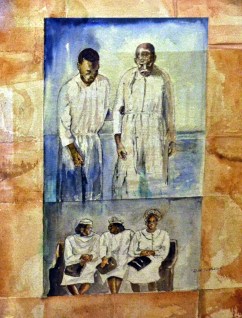 Baptism in the Wabash, a watercolor by Don Turner of Terre Haute